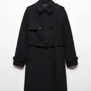 Mango Women's Classic Black Trench Coat- Excellent Condition 2XL